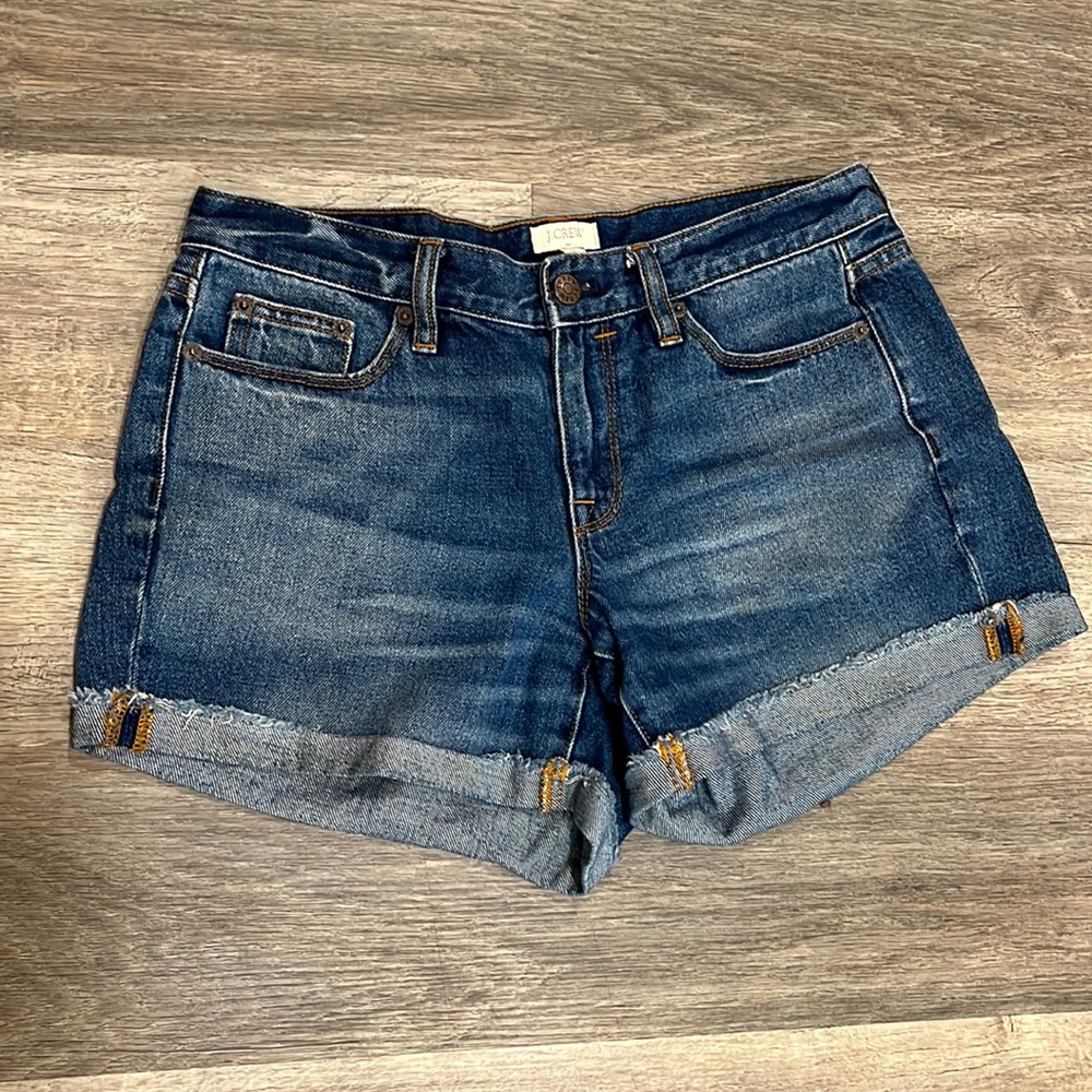J Crew Denim Shorts Medium Wash Cuff on Bottom Size 26